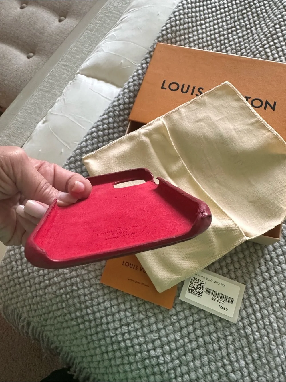 Louis Vuitton Red Leather iPhone Case with Monogram Card Pocket